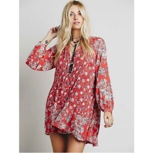 Free People Lucky Loosey Red Floral Boho Dress size women’s small